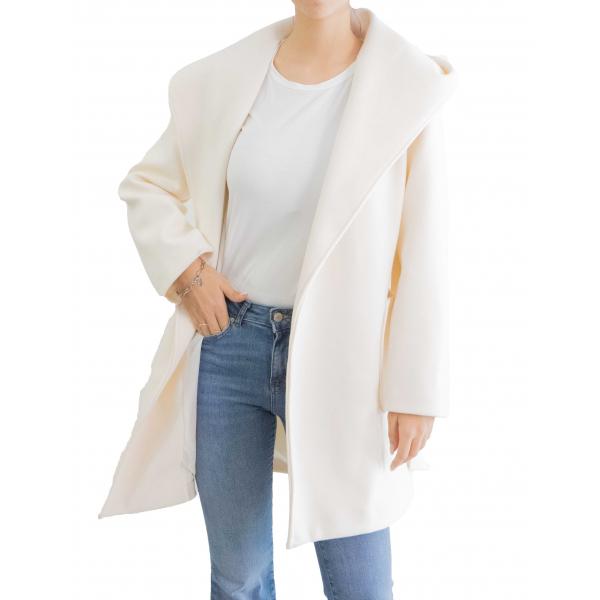 Cappotto corto con cinta tinta unita